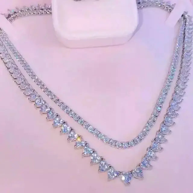 5A Heart Shape CZ Tennis Necklace