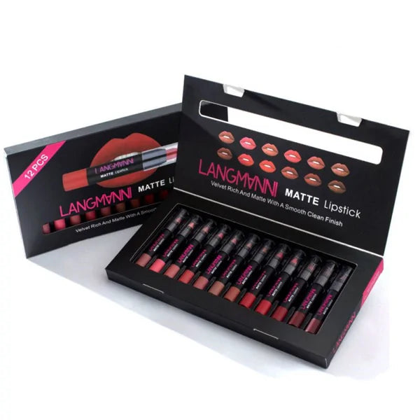 Langmanni 12-Pieces Sexy Matte Lipstick - Vibrant & Long-Lasting Colors