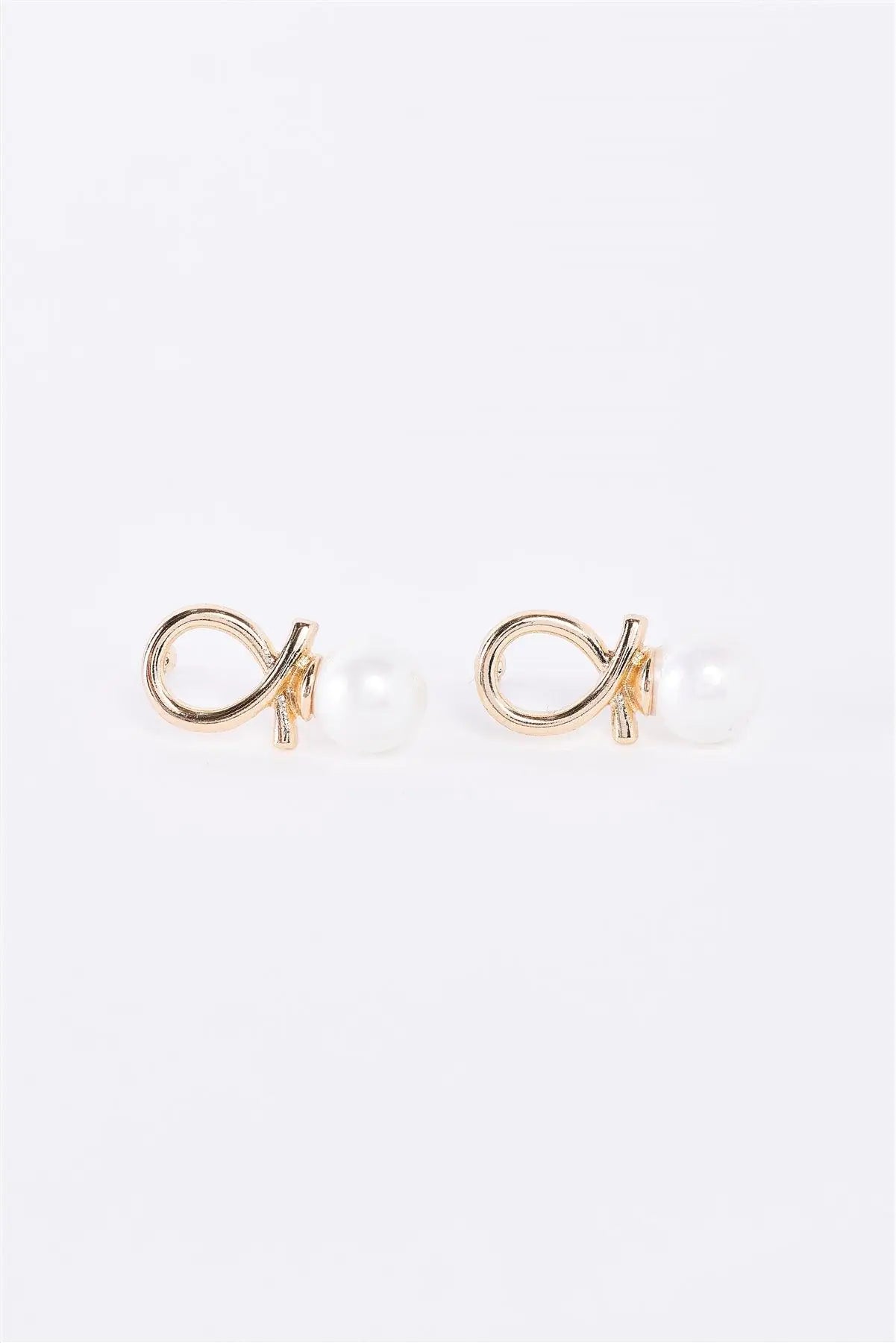 Gold Naughty Loop & Rainbow Pearl Dangle Earrings