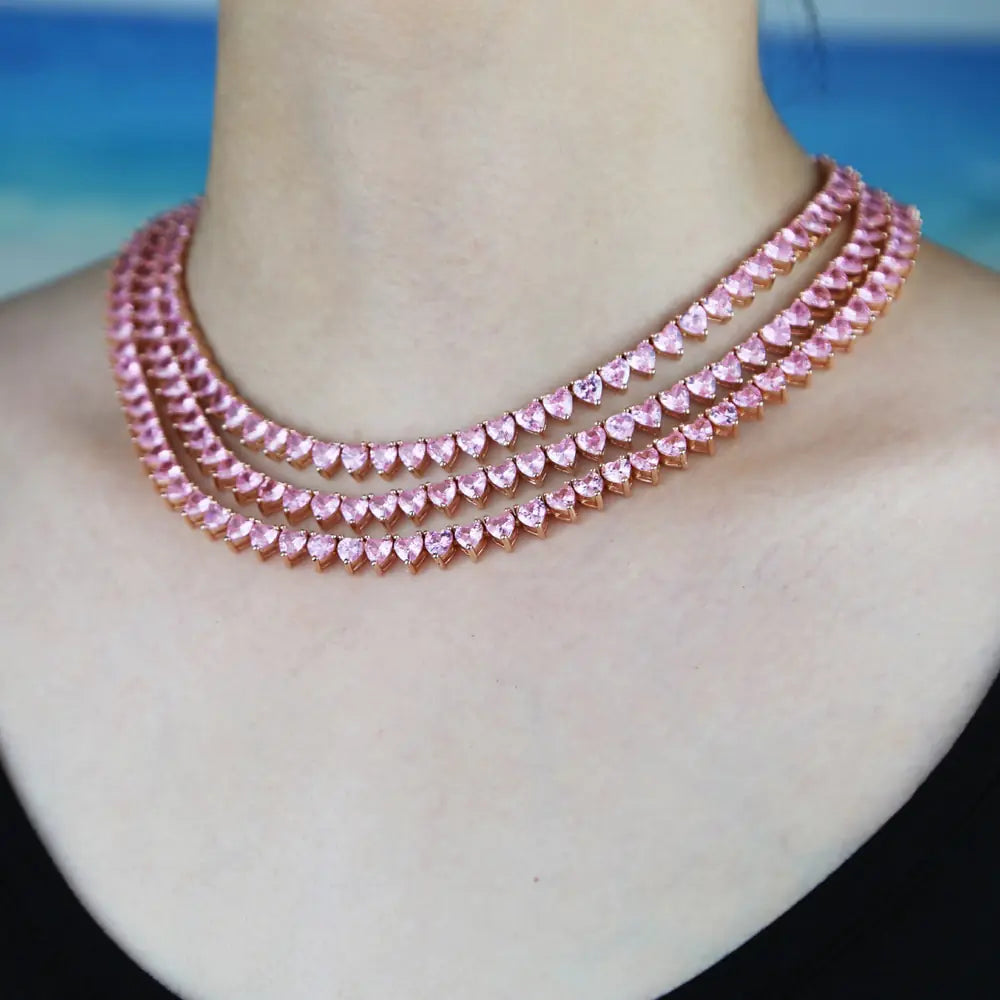 5A Heart Shape CZ Tennis Necklace