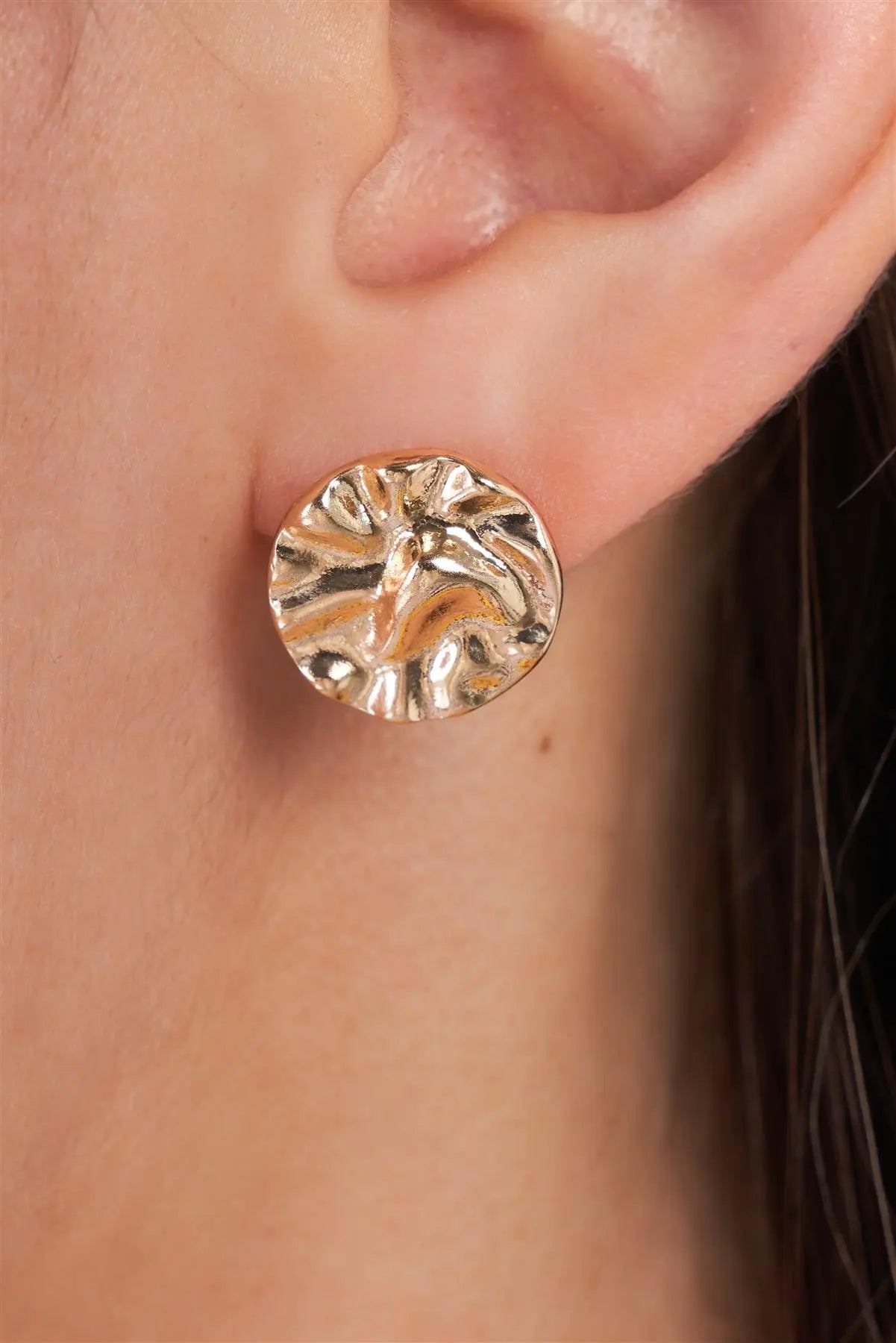 Gold Crushed Circle Stud Earrings
