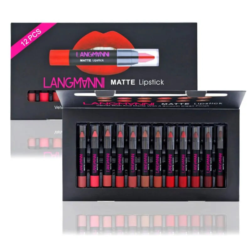 Langmanni 12-Pieces Sexy Matte Lipstick - Vibrant & Long-Lasting Colors