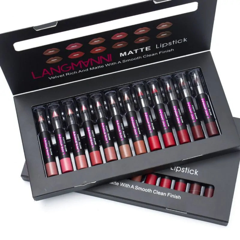 Langmanni 12-Pieces Sexy Matte Lipstick - Vibrant & Long-Lasting Colors