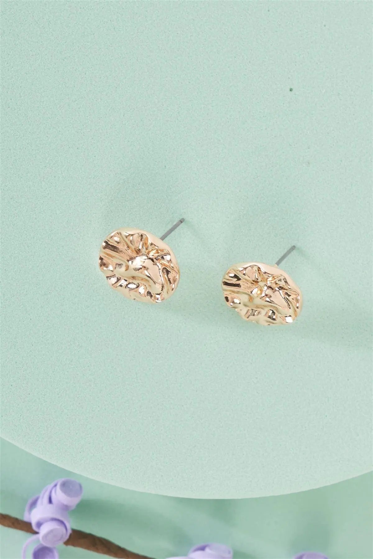 Gold Crushed Circle Stud Earrings
