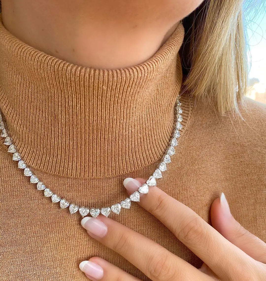 5A Heart Shape CZ Tennis Necklace