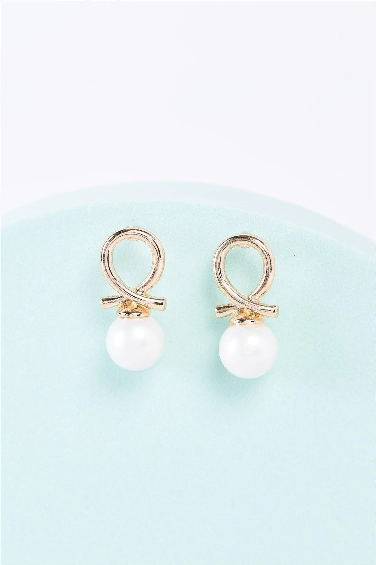 Gold Naughty Loop & Rainbow Pearl Dangle Earrings