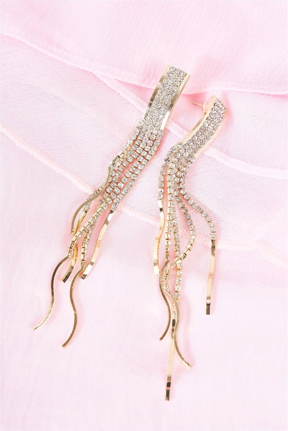 Gold Rhinestone Tassel Drop Earrings /3 Pairs