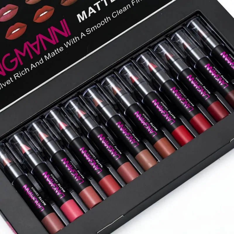 Langmanni 12-Pieces Sexy Matte Lipstick - Vibrant & Long-Lasting Colors