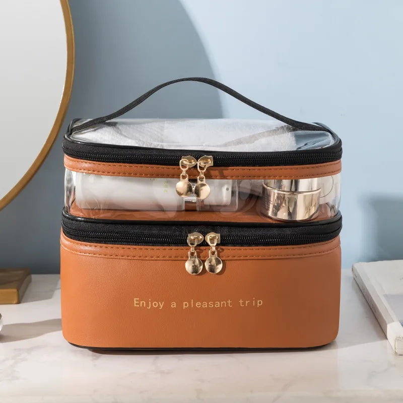 Double Layer Makeup Bag - Stylish & Functional On-the-Go Beauty Organizer