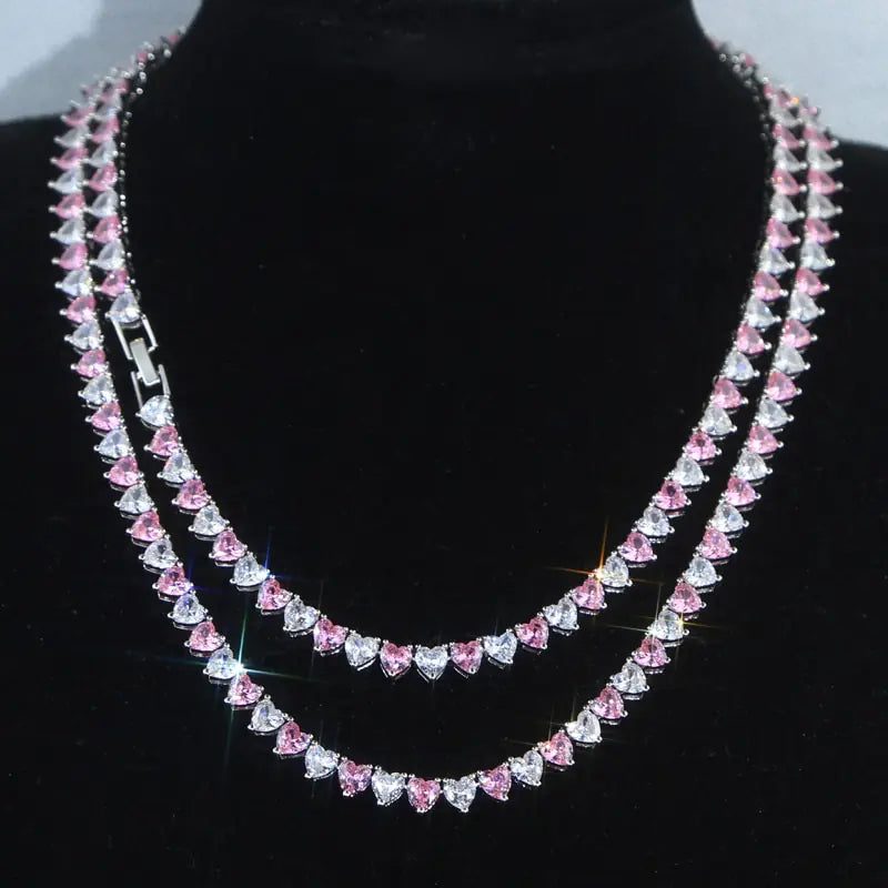 5A Heart Shape CZ Tennis Necklace