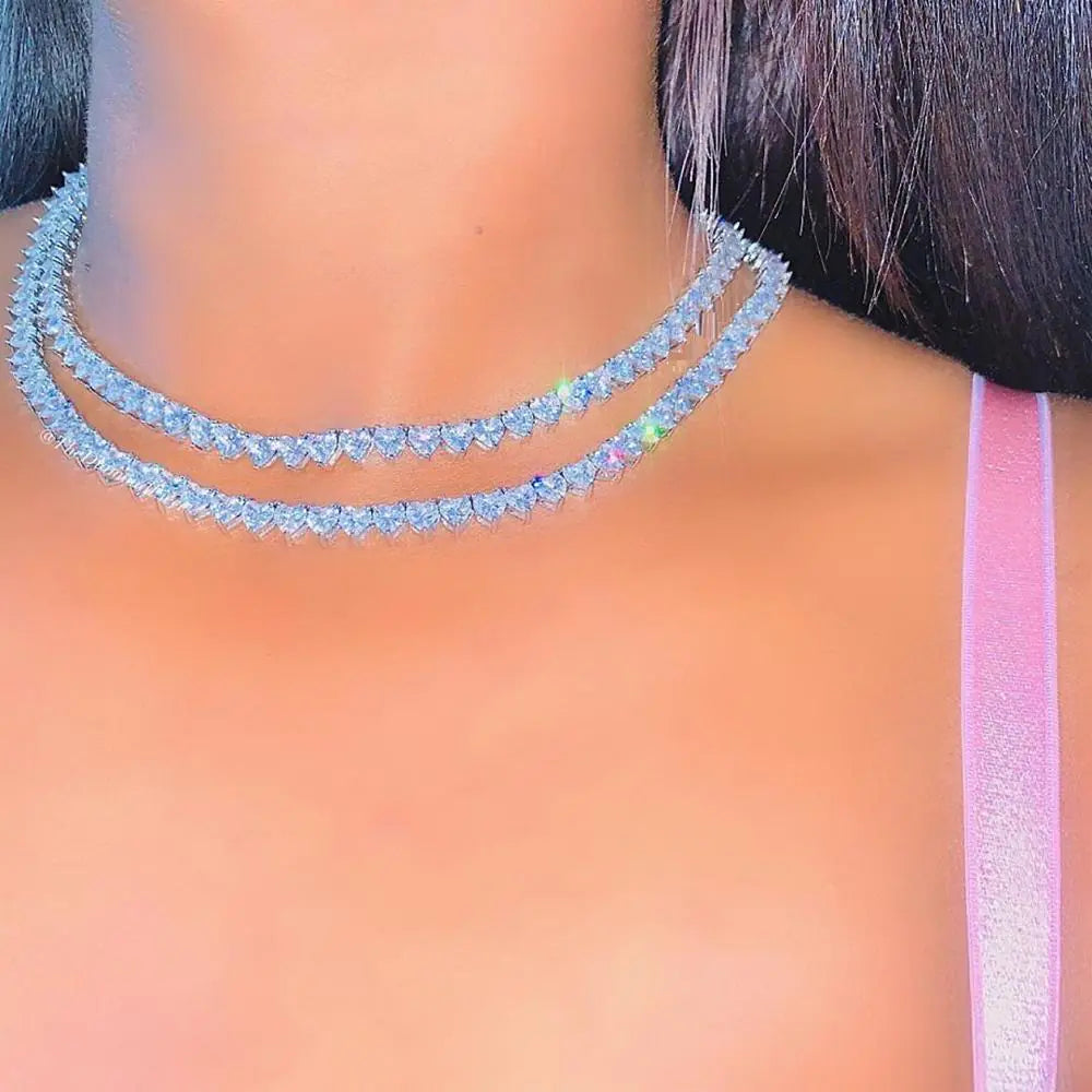 5A Heart Shape CZ Tennis Necklace