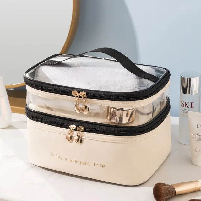 Double Layer Makeup Bag - Stylish & Functional On-the-Go Beauty Organizer