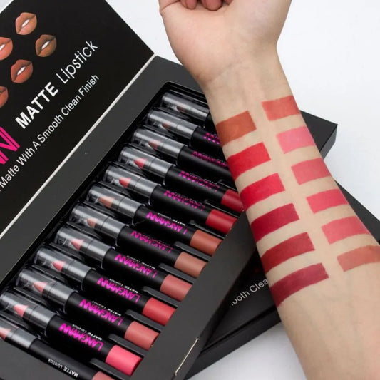 Langmanni 12-Pieces Sexy Matte Lipstick - Vibrant & Long-Lasting Colors