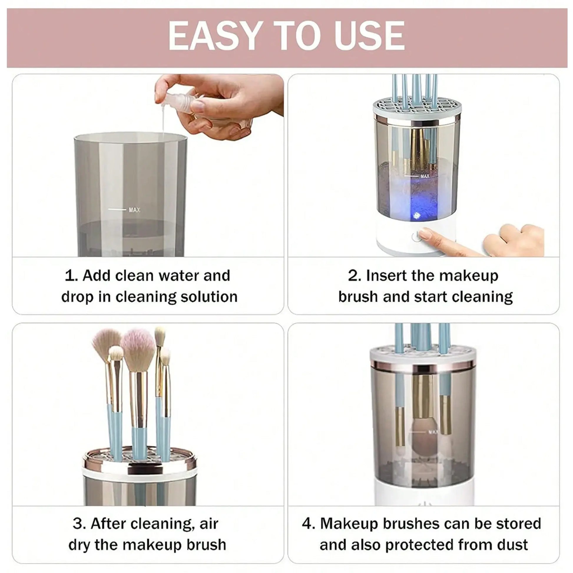 3-in-1 Automatic Makeup Brush Cleaning and Drying Stand - Effortless Brush Care