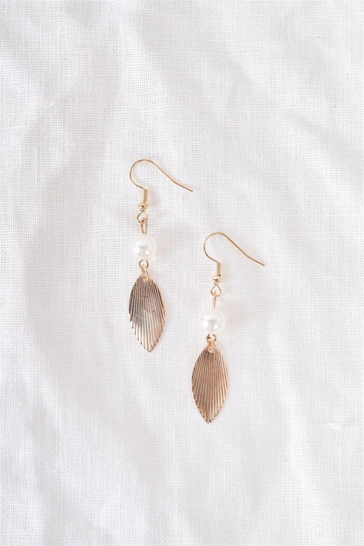 Gold & Pearl Feather Drop Earrings