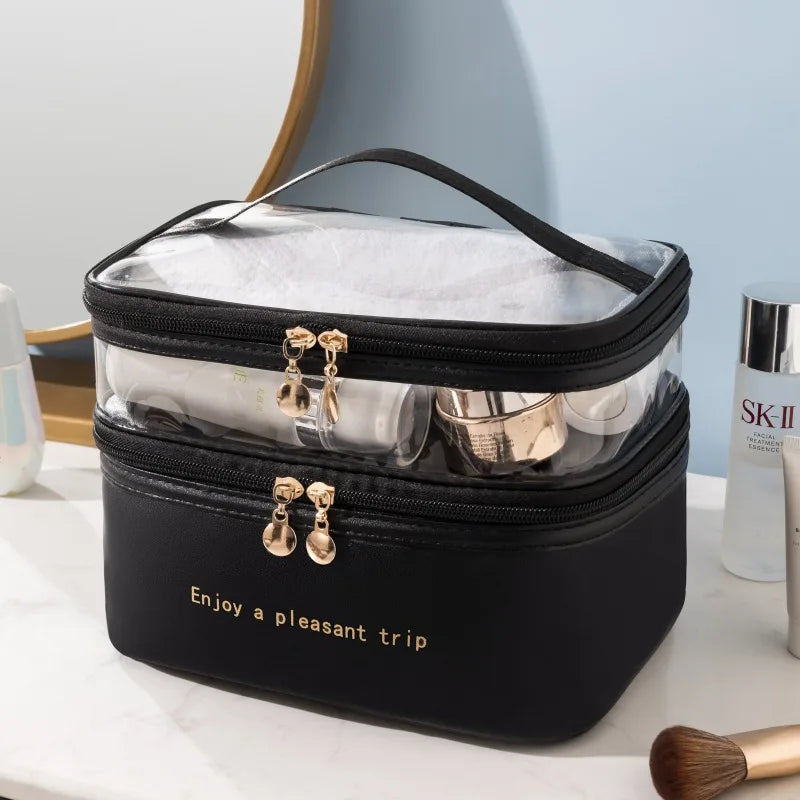 Double Layer Makeup Bag - Stylish & Functional On-the-Go Beauty Organizer