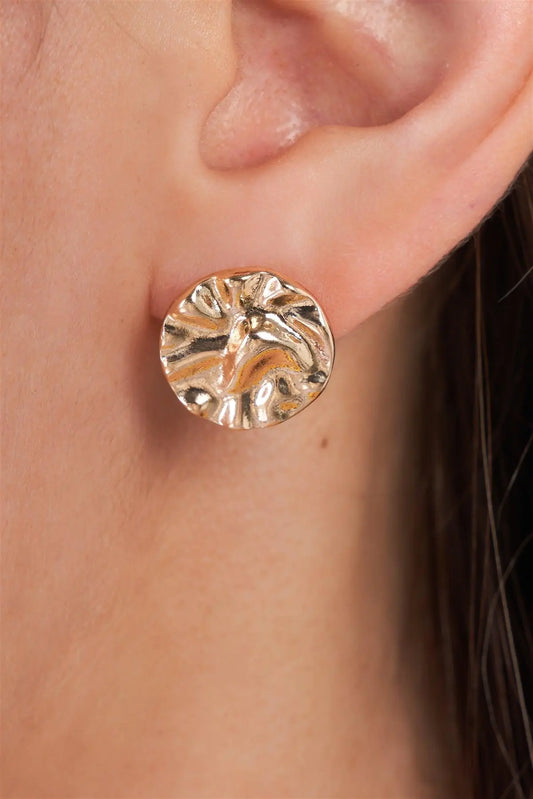Gold Crushed Circle Stud Earrings