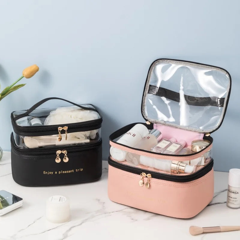 Double Layer Makeup Bag - Stylish & Functional On-the-Go Beauty Organizer