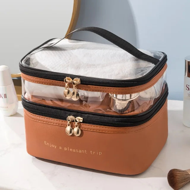 Double Layer Makeup Bag - Stylish & Functional On-the-Go Beauty Organizer