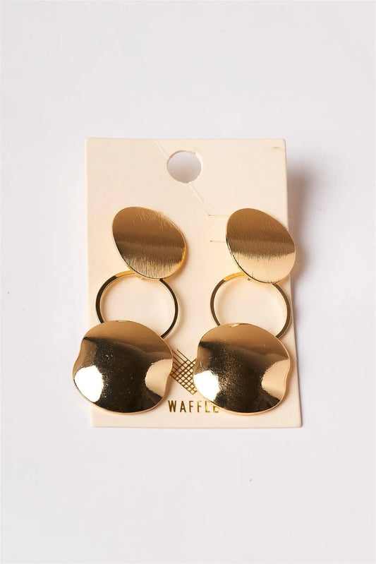 Gold Brushed Effect Circle Disc Dangle Drop Earrings /1 Pair