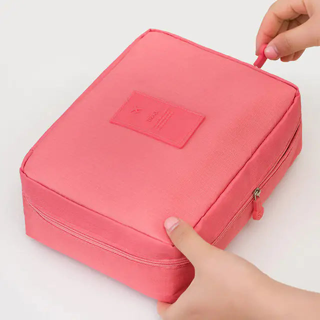 Pink Travel Makeup Organizer Necessity Toiletry Cosmetic Bag