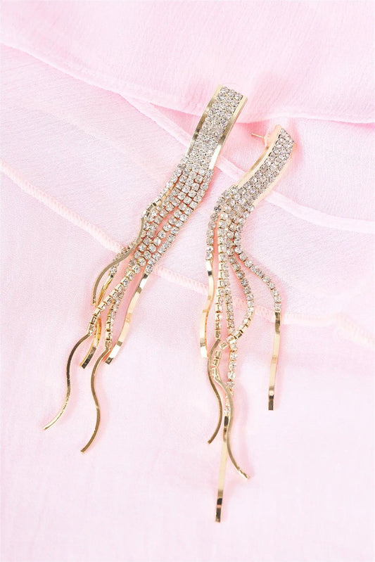 Gold Rhinestone Tassel Drop Earrings /3 Pairs