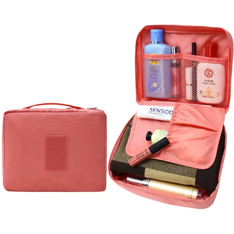 Pink Travel Makeup Organizer Necessity Toiletry Cosmetic Bag